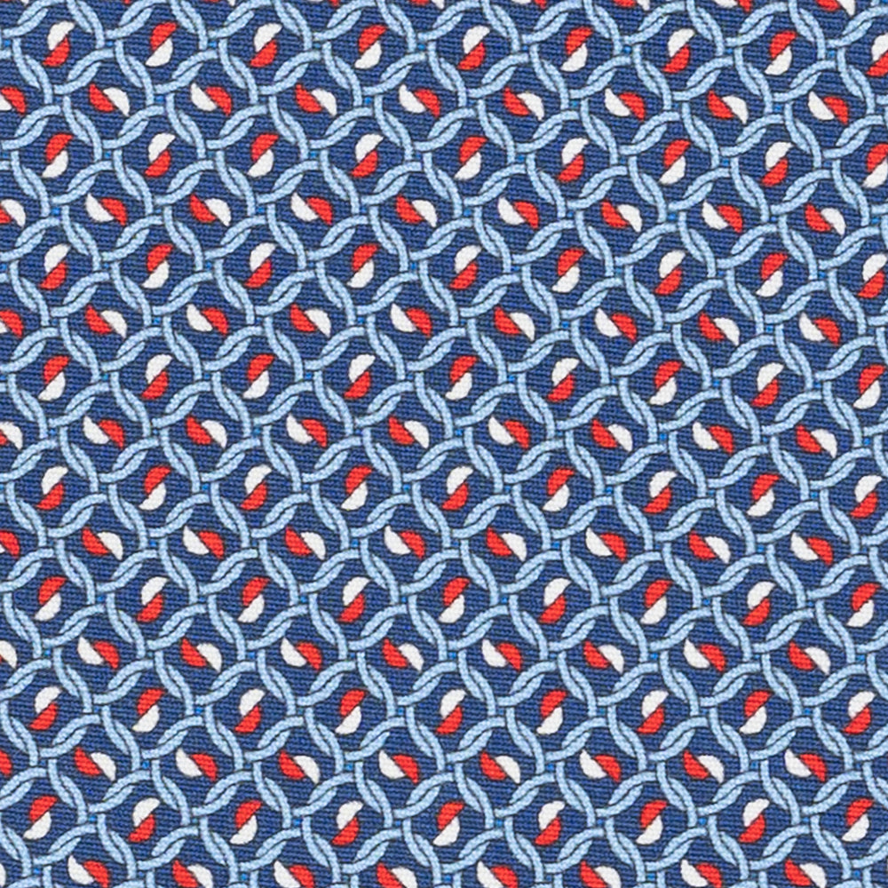 3-Fold Silk Tie, Chain Pattern, Blue and Red - JA059624_1