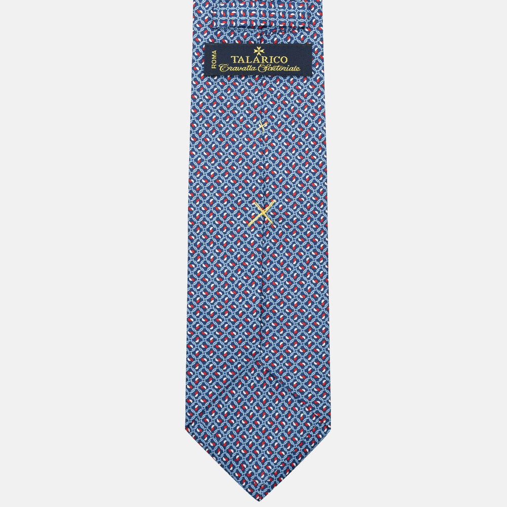 3-Fold Silk Tie, Chain Pattern, Blue and Red - JA059624_1