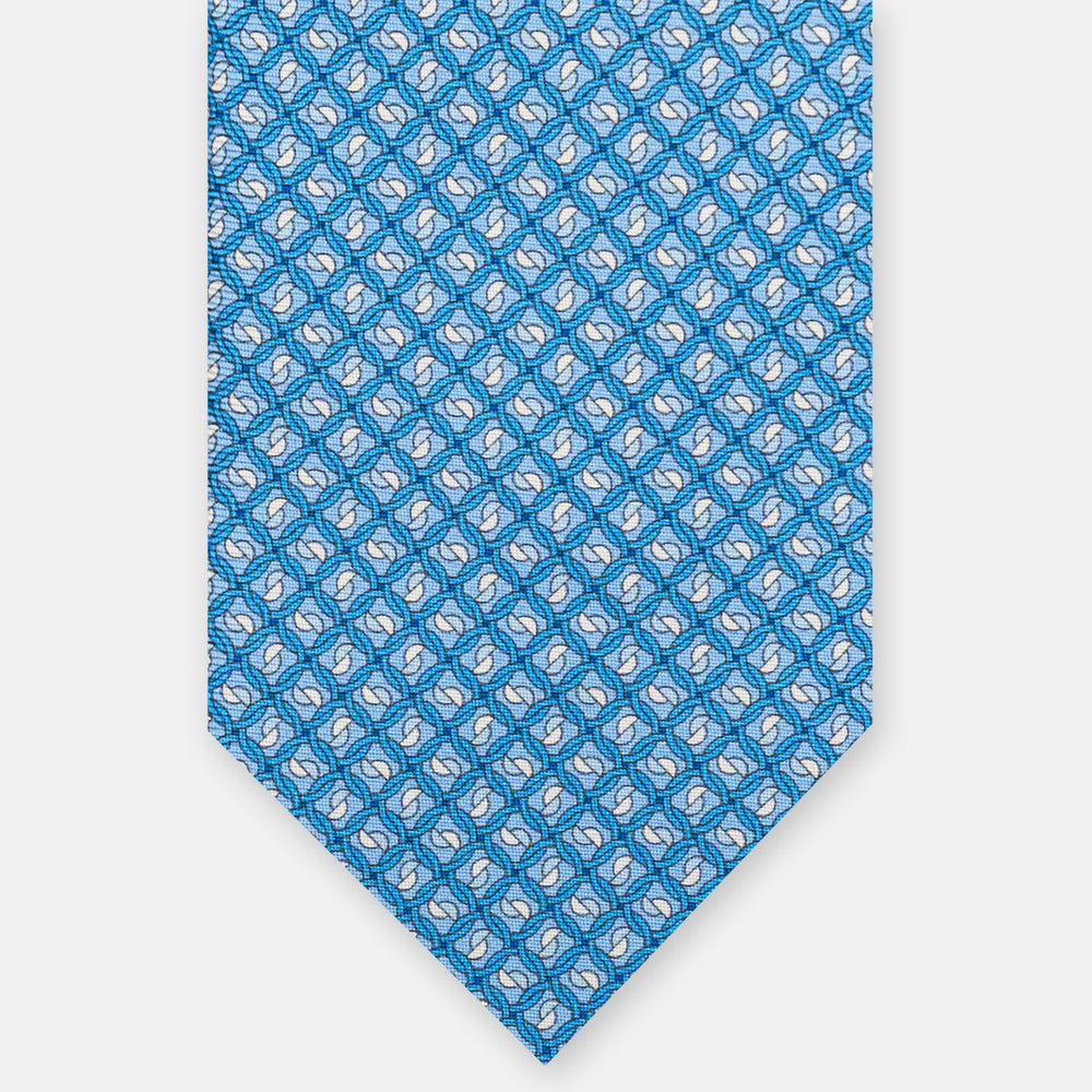 3-Fold Silk Tie, Interlocking Pattern, Light Blue - JA059624_2 T