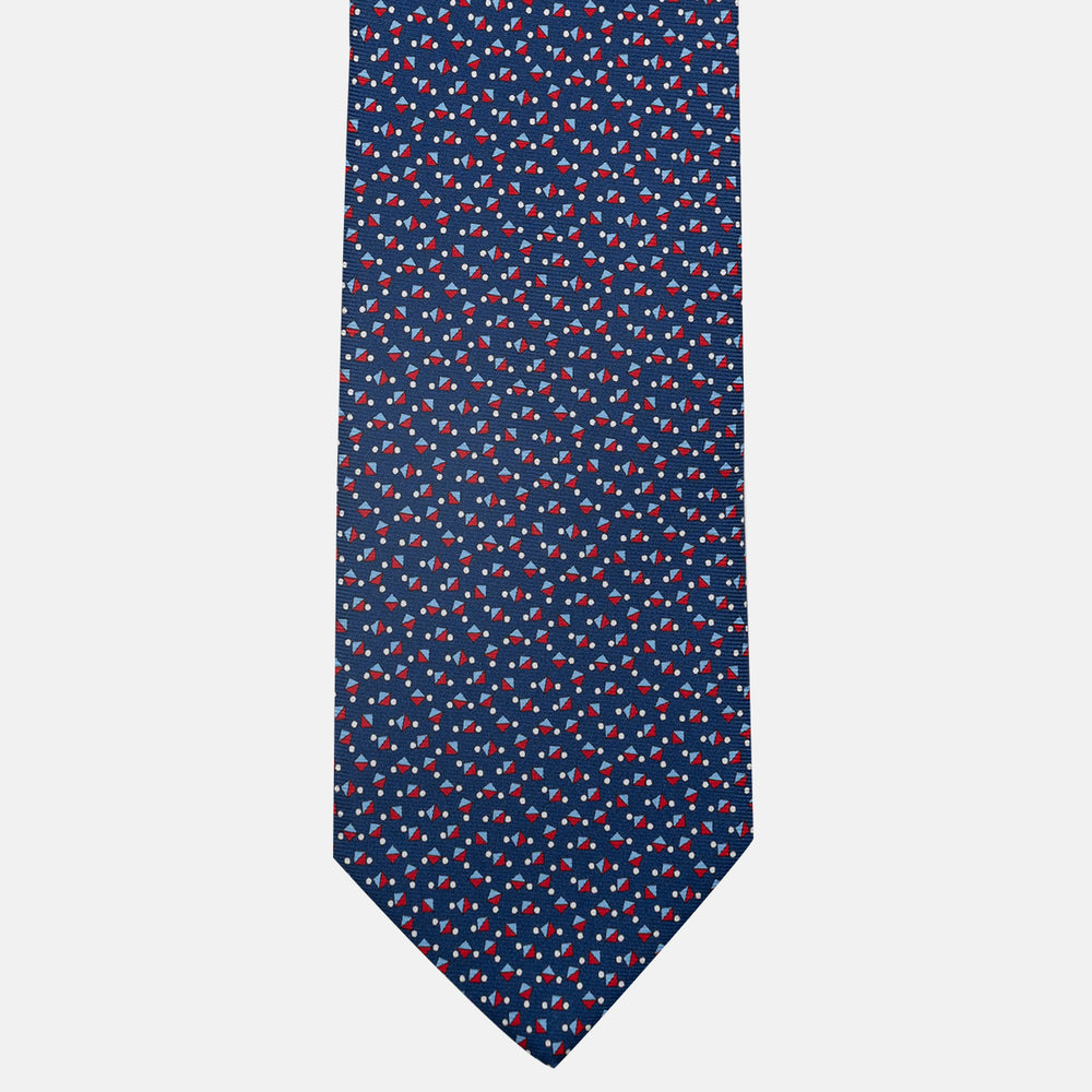 3-Fold Silk Tie, Micro Pattern, Blue and Red - JA059629_1