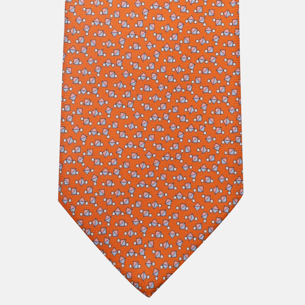 3-Fold Silk Tie, Micro Pattern, Orange - JA059629_4