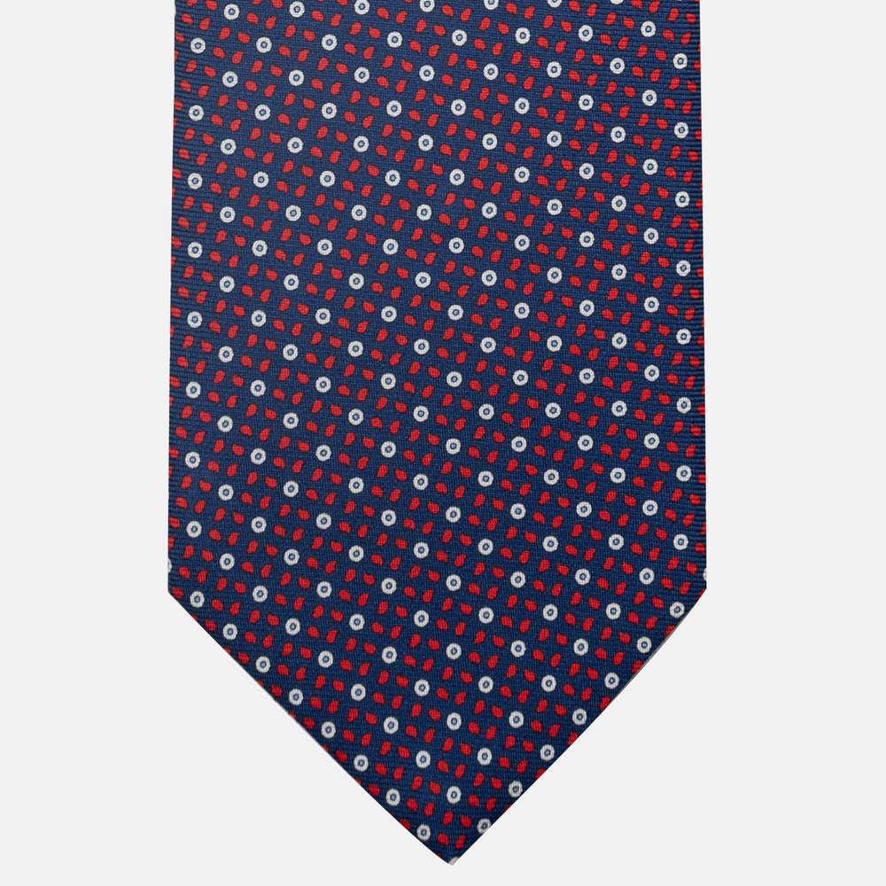 3-Fold Silk Tie, Micro Pattern, Blue and Red - JA059632_1