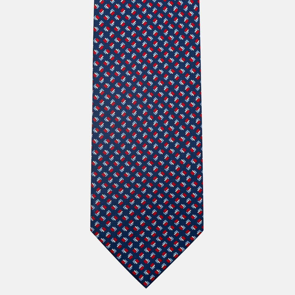 3-Fold Silk Tie, Micro Pattern, Blue and Red - JA060092_1