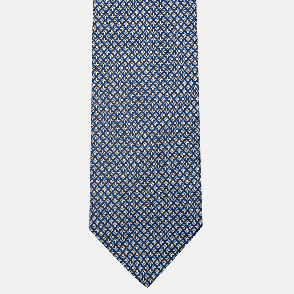 3-Fold Silk Tie, Floral Pattern, Blue and Yellow - JA060096_6