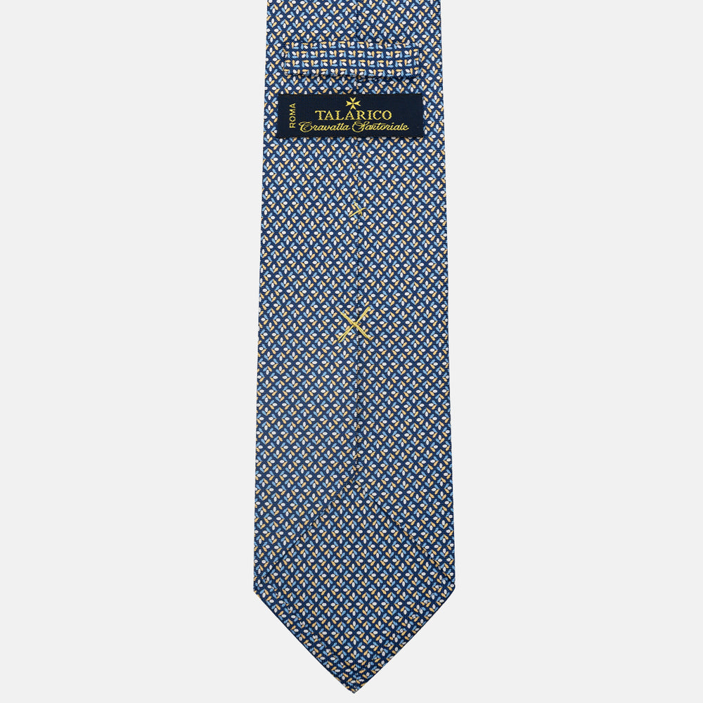 3-Fold Silk Tie, Floral Pattern, Blue and Yellow - JA060096_6