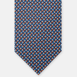 3-Fold Silk Tie, Floral Pattern, Blue Orange - JA060096_7 T