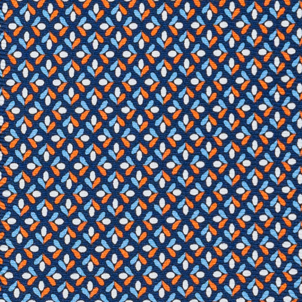 3-Fold Silk Tie, Floral Pattern, Blue Orange - JA060096_7 T