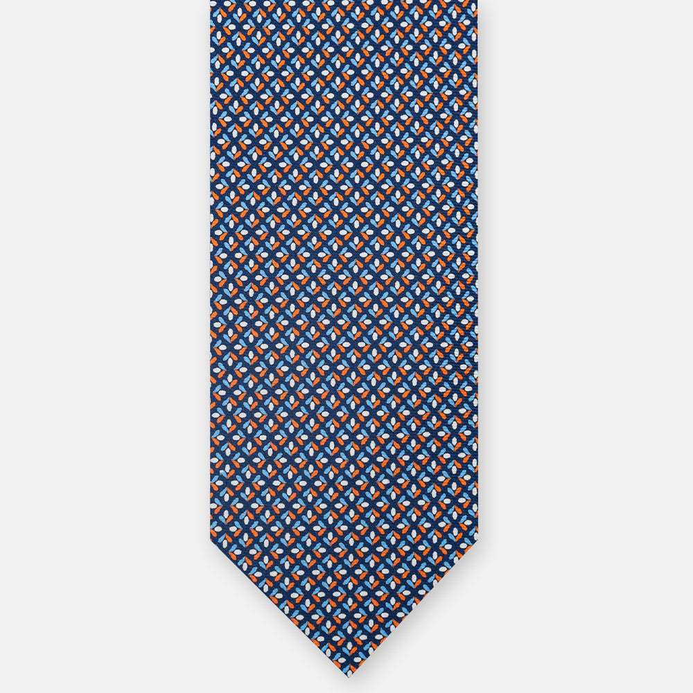 3-Fold Silk Tie, Floral Pattern, Blue Orange - JA060096_7 T