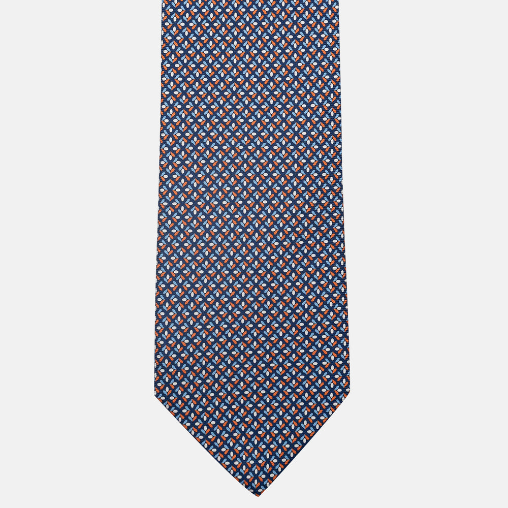 Cravatta 3 pieghe in Seta, Fantasia Floreale, Blu Arancione - JA060096_7