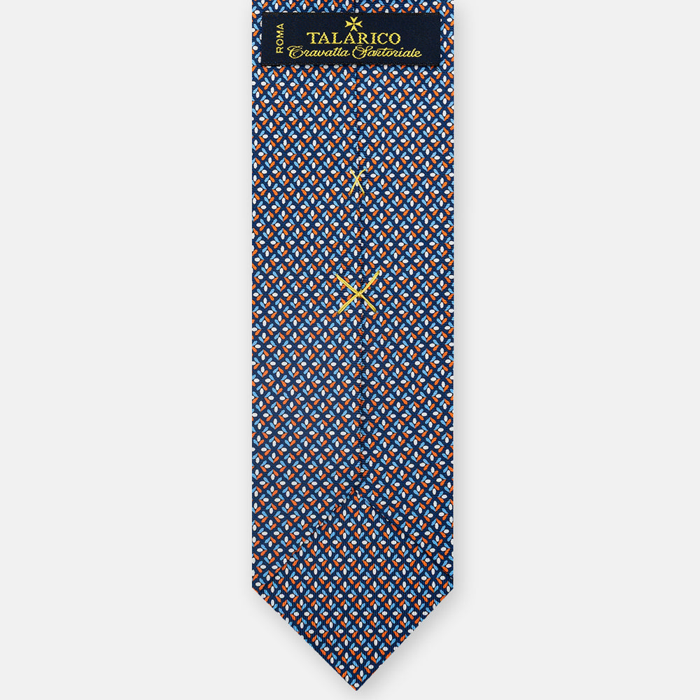 3-Fold Silk Tie, Floral Pattern, Blue Orange - JA060096_7 T