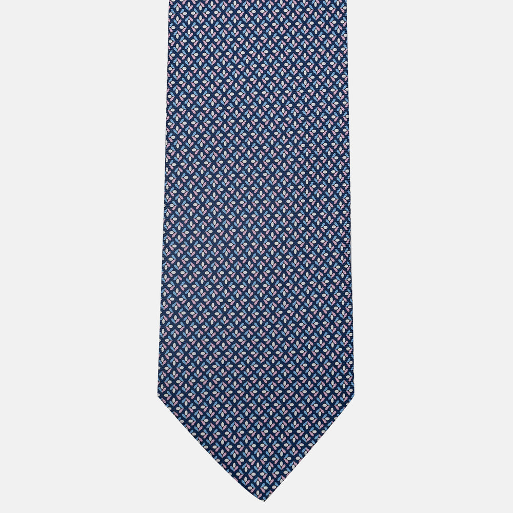 Cravatta 3 pieghe in Seta, Fantasia Floreale, Blu Rosa - JA060096_8