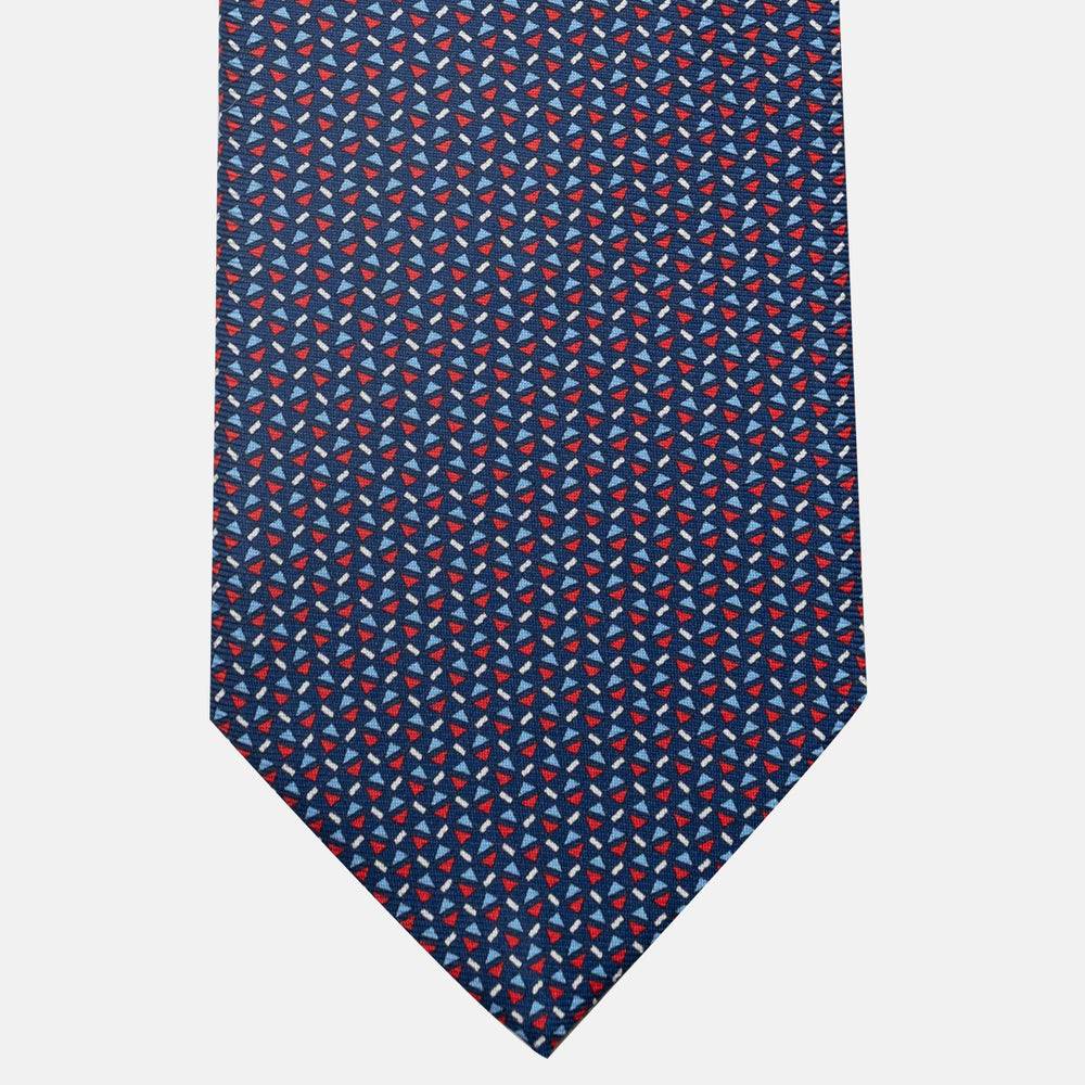 3-Fold Silk Tie, Micro Pattern, Blue and Red - JA061851_1