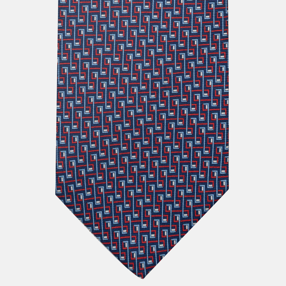 3-Fold Silk Tie, Chain Pattern, Blue and Red - JA061861_1