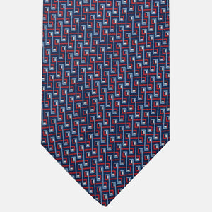 3-Fold Silk Tie, Chain Pattern, Blue and Red - JA061861_1