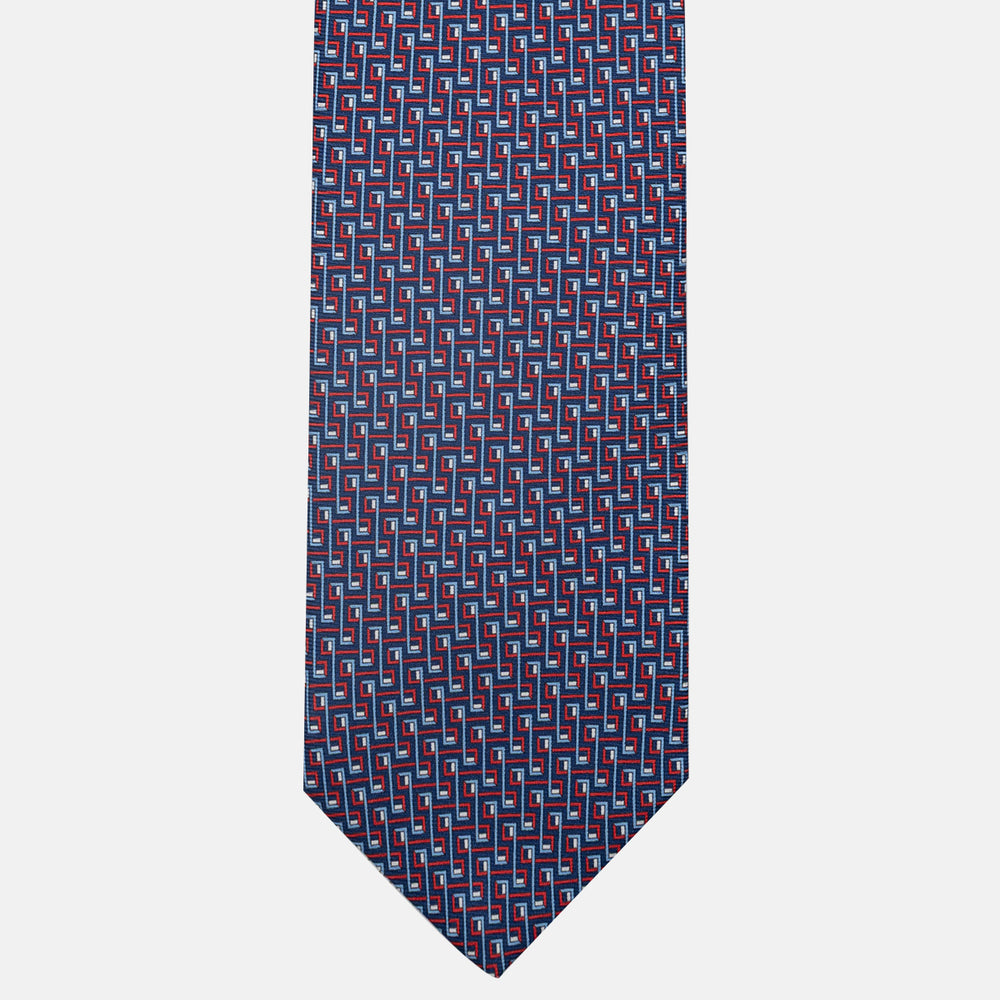 3-Fold Silk Tie, Chain Pattern, Blue and Red - JA061861_1