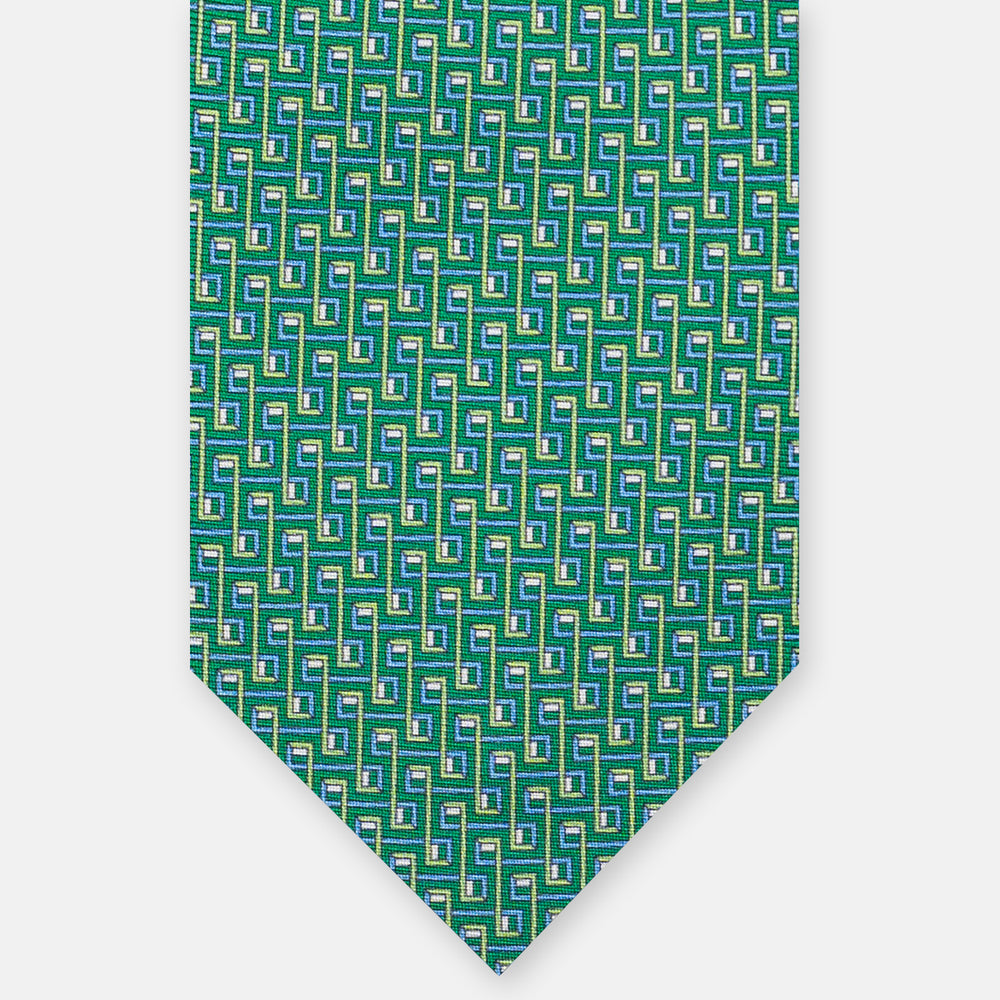 3-fold Silk Tie, Concatenated Pattern, Green - JA061861_3 T