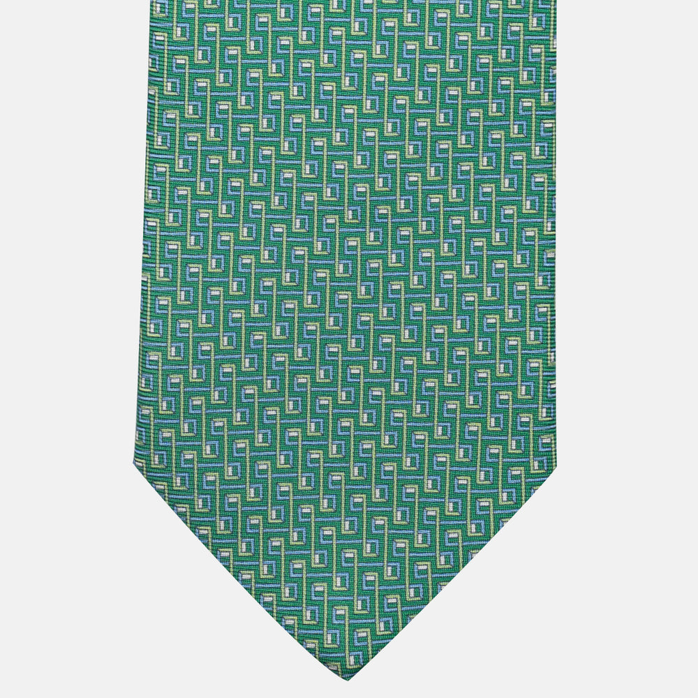 3-Fold Silk Tie, Chain Pattern, Green - JA061861_3