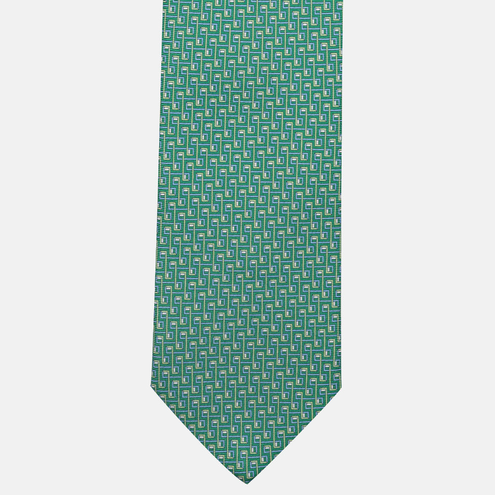 3-Fold Silk Tie, Chain Pattern, Green - JA061861_3