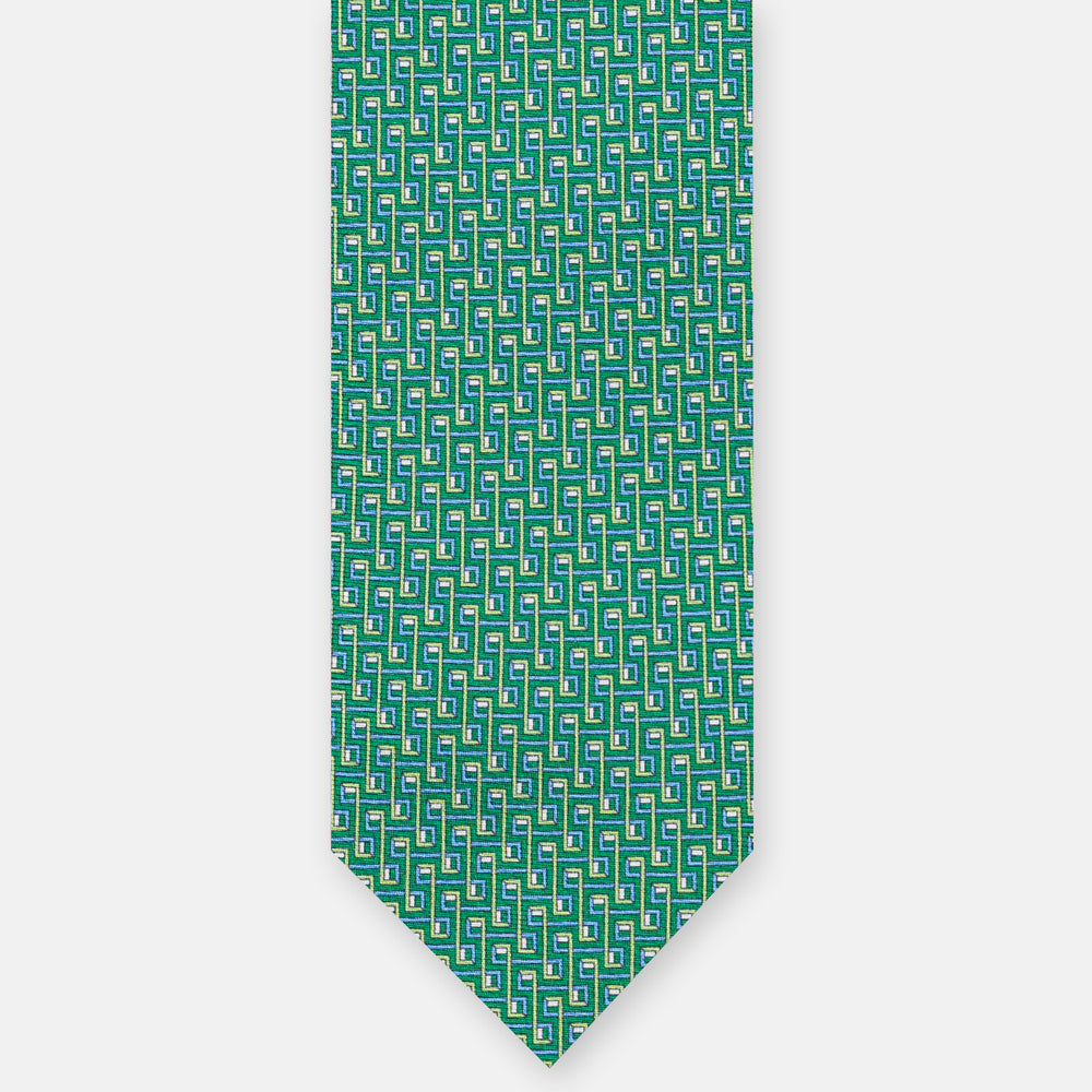 3-fold Silk Tie, Concatenated Pattern, Green - JA061861_3 T