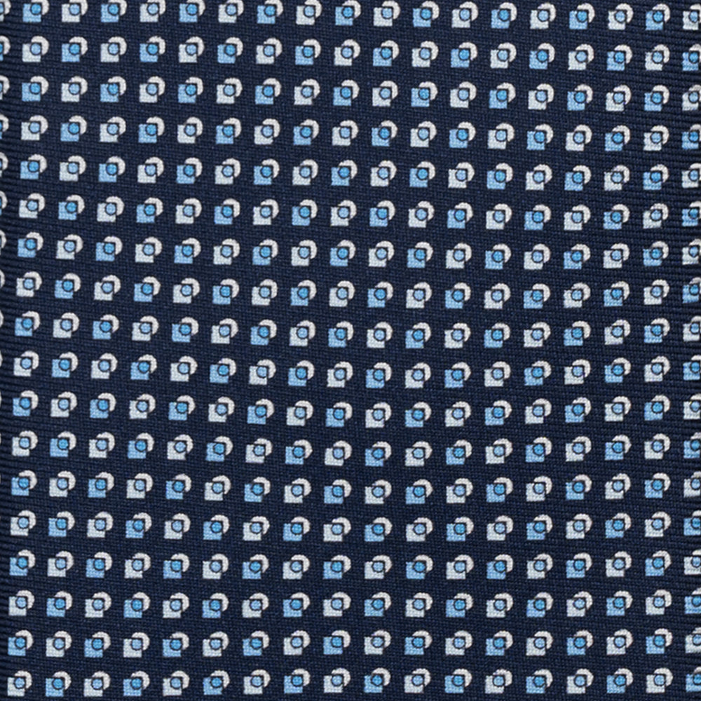 CRAVATTA 3 PIEGHE IN SETA, MICROFANTASIA, BLU NAVY AZZURRO - JA064935_7 T
