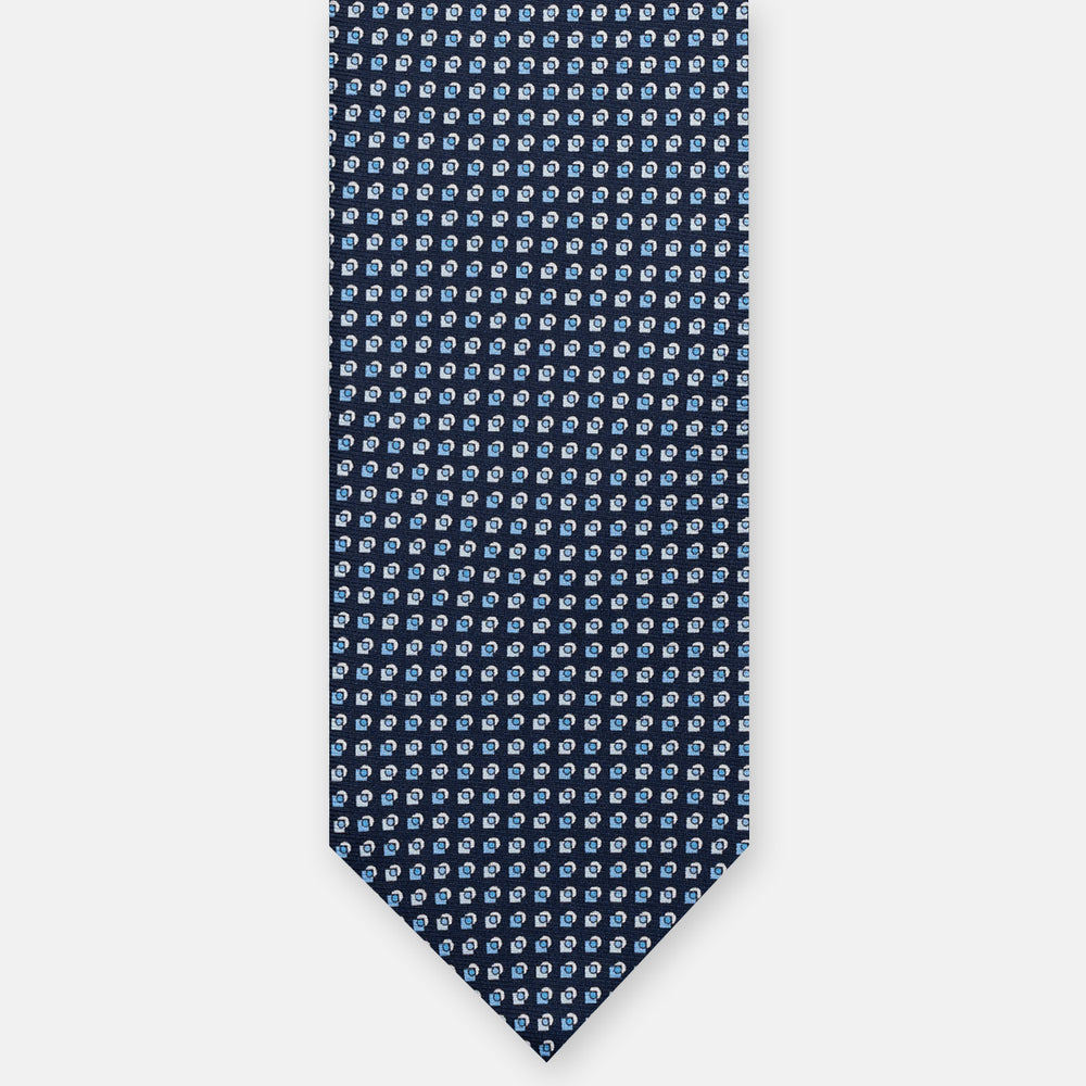 CRAVATTA 3 PIEGHE IN SETA, MICROFANTASIA, BLU NAVY - AZZURRO, JA065935_8