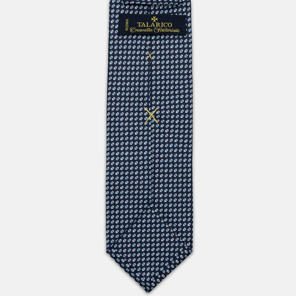 CRAVATTA 3 PIEGHE IN SETA, MICROFANTASIA, BLU NAVY AZZURRO - JA064935_7 T