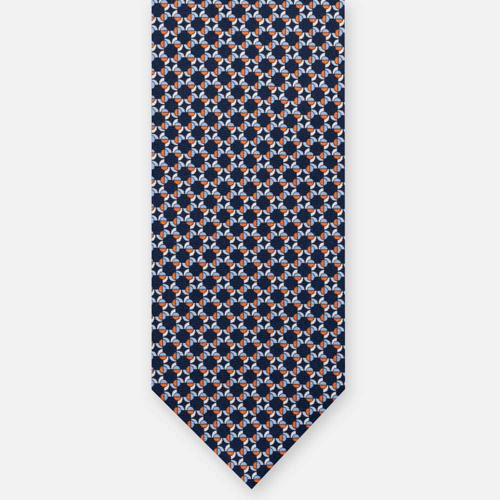 CRAVATTA 3 PIEGHE IN SETA, MICROFANTASIA, BLU NAVY - ARANCIO - AZZURRO, JC064936-1