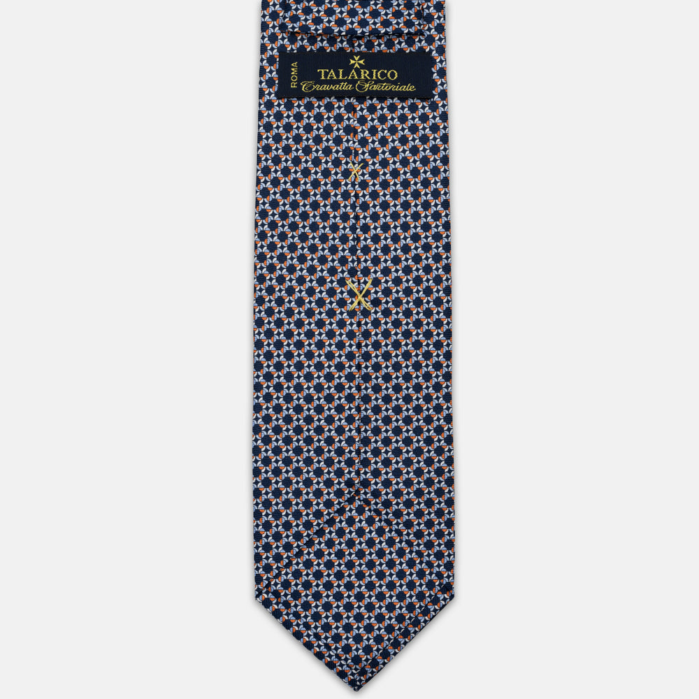 CRAVATTA 3 PIEGHE IN SETA, MICROFANTASIA, BLU NAVY - ARANCIO - AZZURRO, JC064936-1