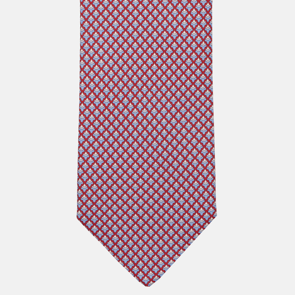 JC056339-6 Red Horseshoe Pattern 7-Fold Silk Tie
