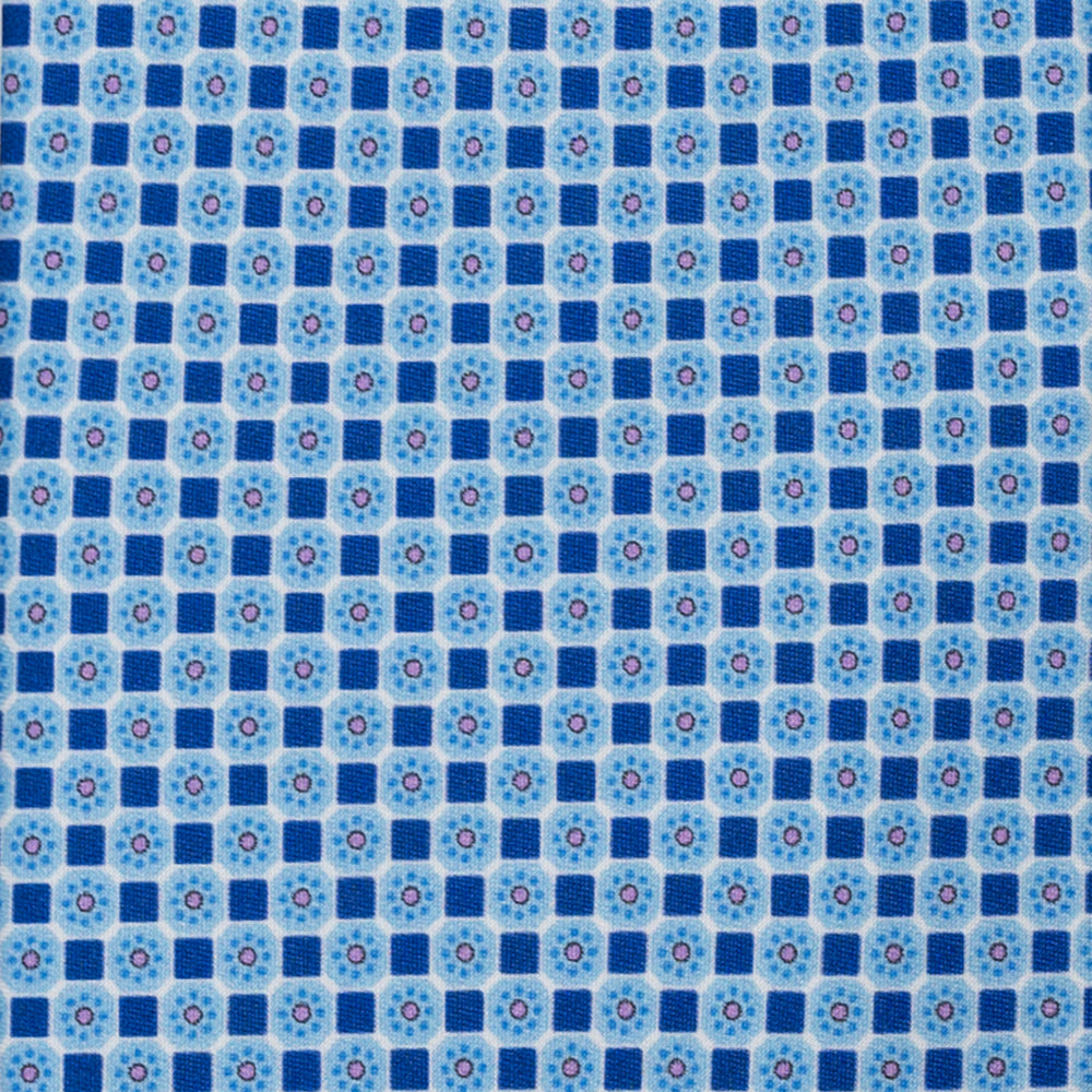 Cravatta 3 Pieghe in Raso Satin Fantasia Geometrica, Celeste - JA241005-3