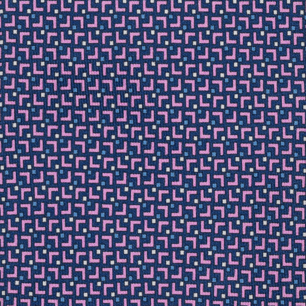 Cravatta 3 Pieghe in Raso Satin Fantasia Geometrica, Blu Rosa - JA241007-1