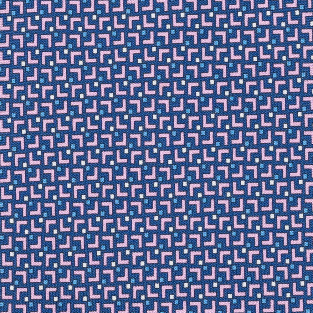 3-Fold Satin Tie with Geometric Pattern, Blue and Pink - JA241007-1