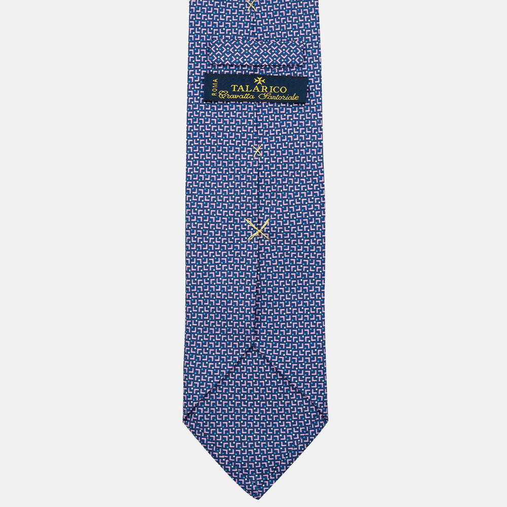 3-Fold Satin Tie with Geometric Pattern, Blue and Pink - JA241007-1