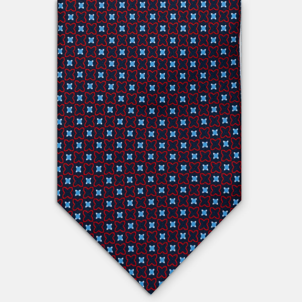CRAVATTA 3 PIEGHE IN RASO SATIN FANTASIA GEOMETRICA ALL-OVER, BLU NAVY ROSSA, JA251001_1 T