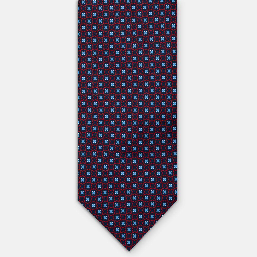 CRAVATTA 3 PIEGHE IN RASO SATIN FANTASIA GEOMETRICA ALL-OVER, BLU NAVY ROSSA, JA251001_1 T