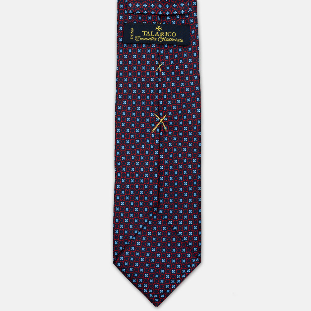 CRAVATTA 3 PIEGHE IN RASO SATIN FANTASIA GEOMETRICA ALL-OVER, BLU NAVY ROSSA, JA251001_1 T