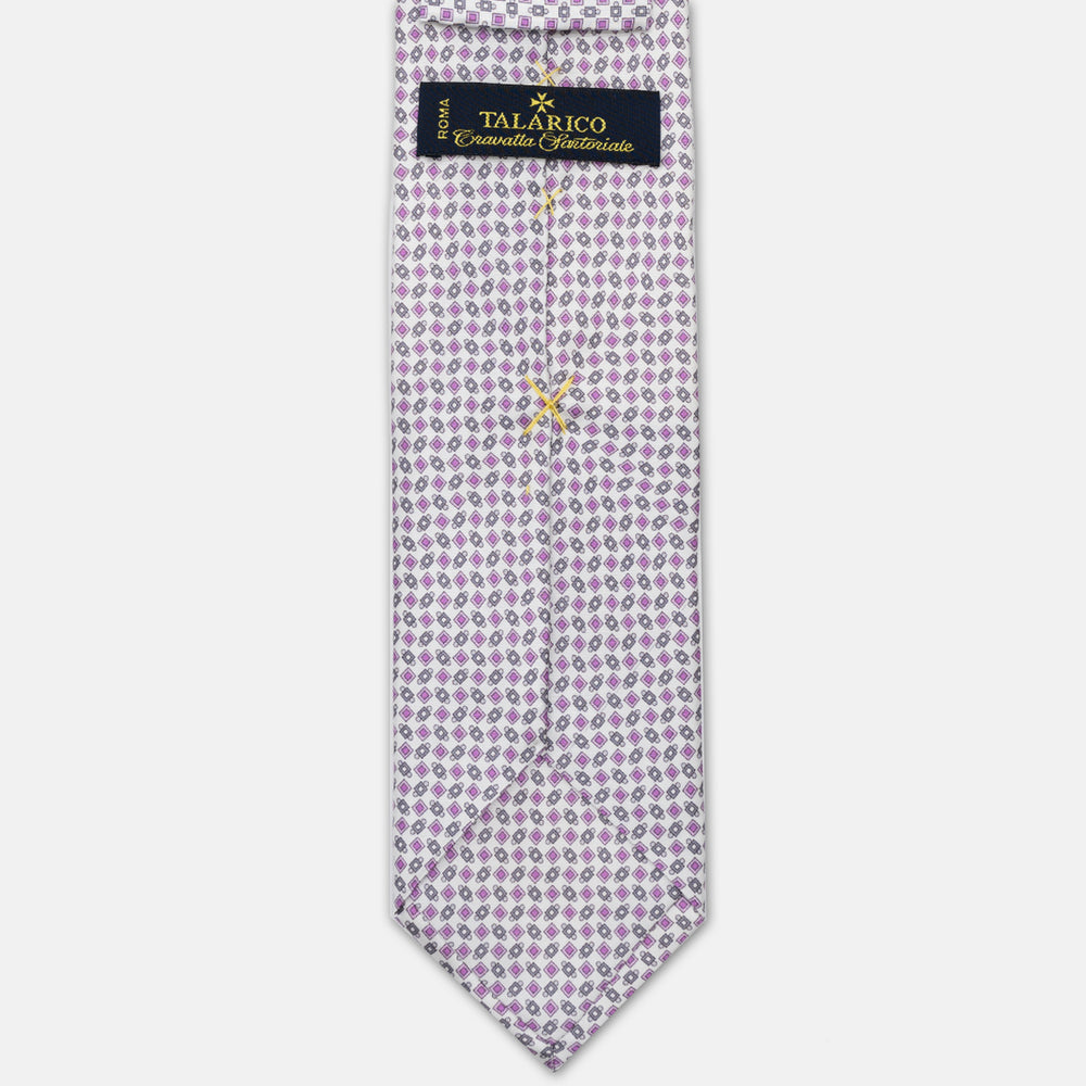 CRAVATTA 3 PIEGHE IN RASO SATIN MICROFANTASIA GEOMETRICA, BIANCO, JA251005_5 T