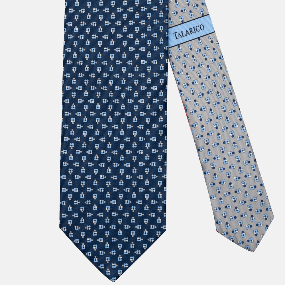 Cravatta 3 pieghe in Seta Fantasia Floreale Blu Grigio - JA304-1