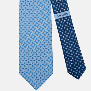 3-Fold Silk Tie with Floral Pattern, Light Blue - JA304-5