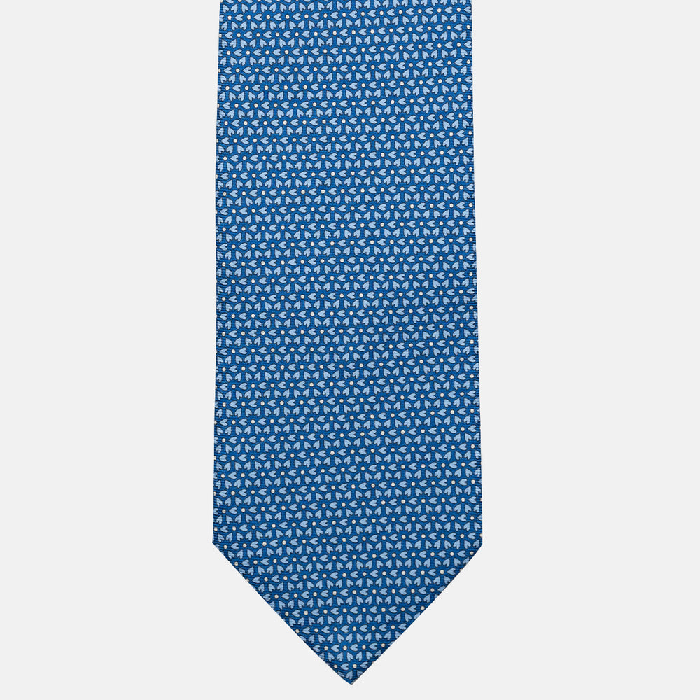 Cravatta 3 pieghe in Seta, Fantasia Floreale, Azzurro - JC055922