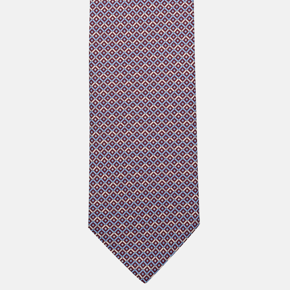 Cravatta 3 pieghe in Seta, Fantasia Geometrica, Bordeaux - JC055923