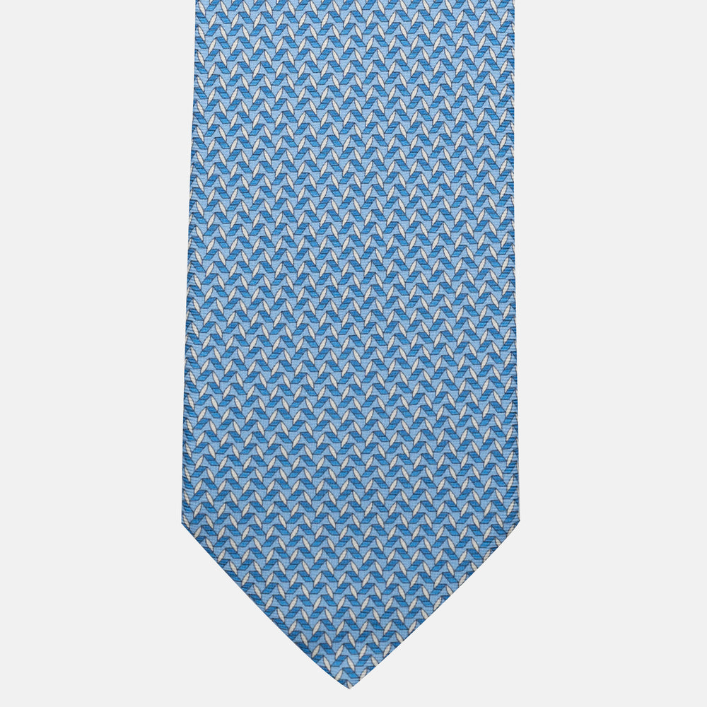 Cravatta 5 pieghe in seta Micro Fantasia Celeste - JC056128-6
