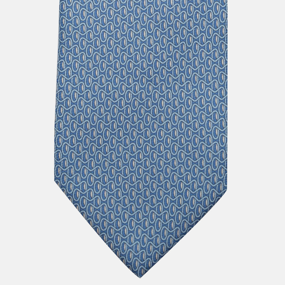Cravatta 3 pieghe in Seta, Fantasia Geometrica, Celeste - JC056133-3