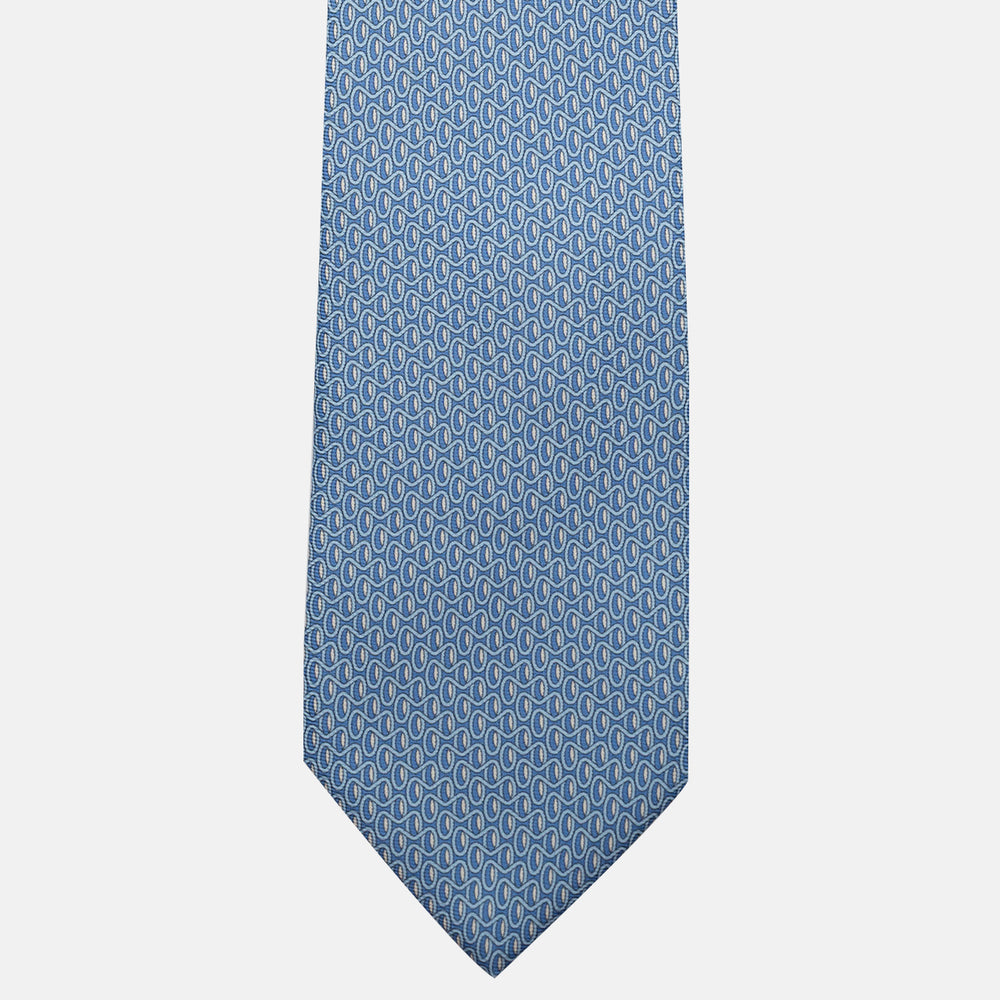 Cravatta 3 pieghe in Seta, Fantasia Geometrica, Celeste - JC056133-3