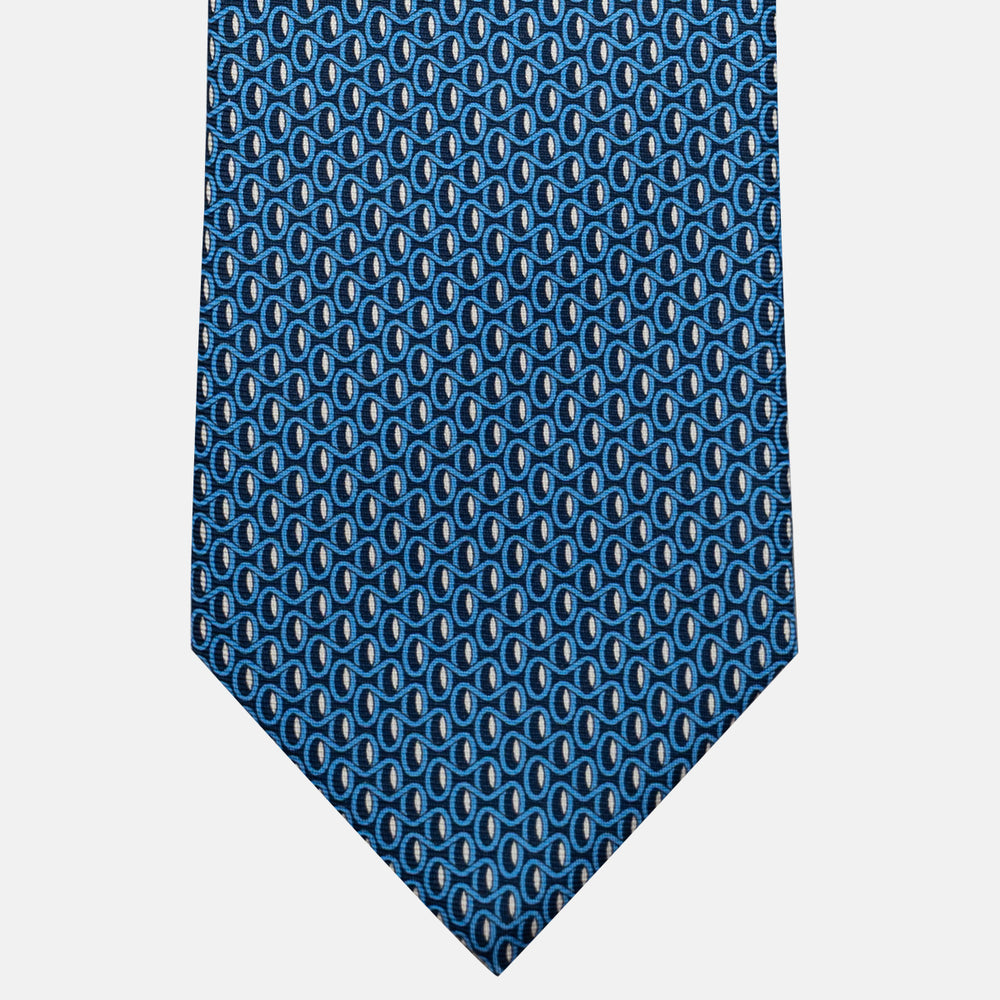 Cravatta 3 pieghe in Seta, Fantasia Geometrica, Blu Azzurro - JC056133-4