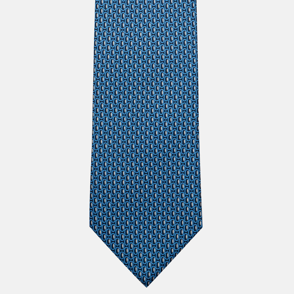Cravatta 3 pieghe in Seta, Fantasia Geometrica, Blu Azzurro - JC056133-4