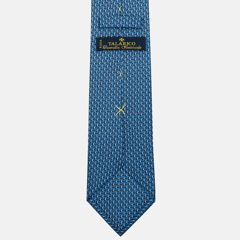 Cravatta 3 pieghe in Seta, Fantasia Geometrica, Blu Azzurro - JC056133-4