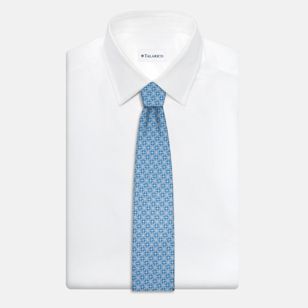 3-Fold Silk Tie, Dragonfly Pattern, Light Blue - JC056226-3