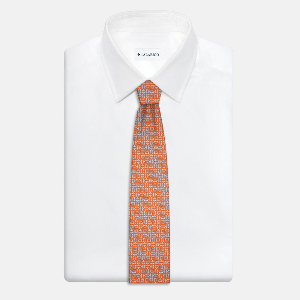 Cravatta 3 pieghe in Seta, Fantasia Libellule, Arancione - JC056226-5