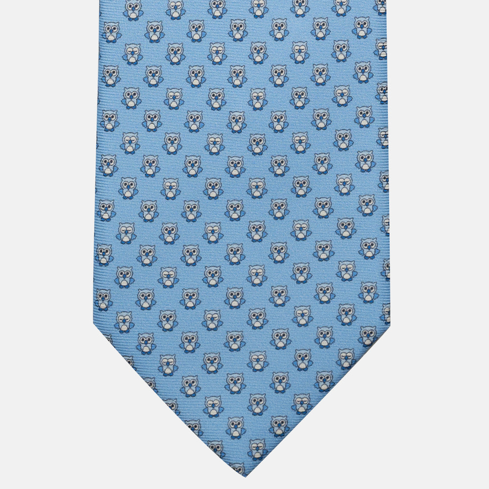 Cravatta 3 pieghe in Seta, Fantasia Gufetti, Celeste - JC056227-3